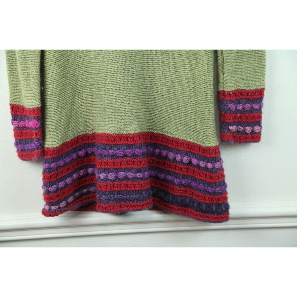 Handmade Knit Wool Cardigan Sweater Art to Wear Green Purple XS S Cottagecore - Picture 10 of 11